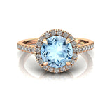 Classic Round Halo Diamonds with Solitaire Aquamarine Engagement Ring