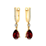 Lever Back Diamond Drop Earrings with Pear Cut Garnet