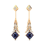 Inverted Princess Cut Alexandrite Drop Earrings with Diamonds