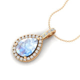 Moonstone Teardrop Pendant with Diamond Halo