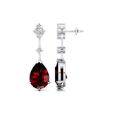 Teardrop Garnet Drop Earrings with Accent Diamonds