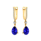 Lever Back Diamond Drop Earrings with Pear Cut Tanzanite