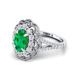 Flower Inspired Cluster Diamond Oval Emerald Engagement Ring