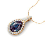 Alexandrite Teardrop Pendant with Diamond Halo