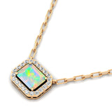 Emerald Cut Opal Halo Set Diamond Necklace