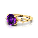 Criss Cross Nature Inspired Diamond Ring  with Round Amethyst