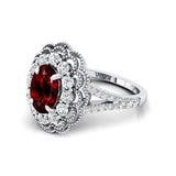 Flower Inspired Cluster Diamond Oval Garnet Engagement Ring