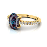 Oval Solitaire Alexandrite with Accent Diamonds Engagement Ring