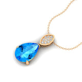 Illussion Set Diamond Pendant with Pear Cut Swiss Blue Topaz