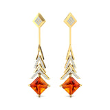 Inverted Princess Cut Citrine Drop Earrings with Diamonds