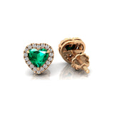 Heart Shaped Emerald Halo Diamond Stud Earrings