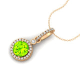 Classic Solitaire Round Peridot Halo Diamond Dangle Pendant