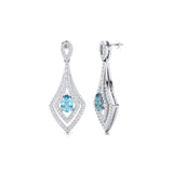 Vintage Inspired Pear Cut Aquamarine Diamond Drop Earrings