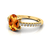 Oval Solitaire Citrine with Accent Diamonds Engagement Ring