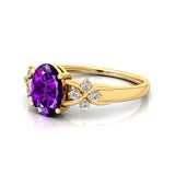 Criss Cross Diamond Ring with Oval Cut Amethyst