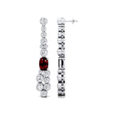 Elongated Cushion Garnet Bezel Set Diamond Drop Earrings