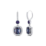 Halo Diamond Cushion Cut Alexandrite Dangle Earrings