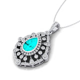 Art Deco Inspired Teardrop Paraiba Tourmaline Diamond Pendant