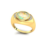 Classic Dome Shaped Diamond Oval Cut Opal Ring