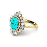 Oval Solitaire Paraiba Tourmaline Baguette and Round Diamond Cocktail Ring