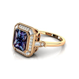 Vintage Style Square Cut Alexandrite Diamond Ring