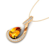 Designer Diamond Loop Pendant with Teardrop Shaped Citrine