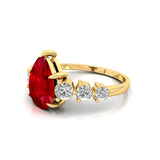 Pear Cut Ruby with Graduated Diamonds Ring