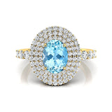 Triple Halo Diamond Oval Cut Aquamarine Cocktail Ring