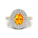 Triple Halo Diamond Oval Cut Citrine Cocktail Ring