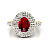 Triple Halo Diamond Oval Cut Ruby Cocktail Ring