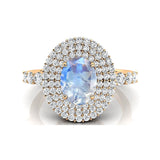 Triple Halo Diamond Oval Cut Moonstone Cocktail Ring