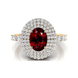 Triple Halo Diamond Oval Cut Garnet Cocktail Ring