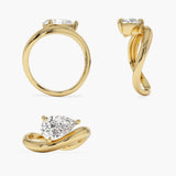 Lab Grown Pear Shaped Wave Diamond Engagement Ring 14kt Solid Gold Jewelry