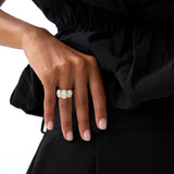 Oval Cut Lab Grown Wedding Ring Three Stone Halo Diamond 14kt Solid Gold Jewelry