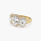 Oval Cut Lab Grown Wedding Ring Three Stone Halo Diamond 14kt Solid Gold Jewelry