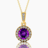 Dainty Round Solitaire Halo Diamond Amethyst Pendant