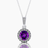 Dainty Round Solitaire Halo Diamond Amethyst Pendant