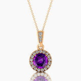 Dainty Round Solitaire Halo Diamond Amethyst Pendant