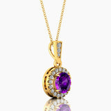 Dainty Round Solitaire Halo Diamond Amethyst Pendant