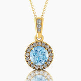 Dainty Round Solitaire Halo Diamond Aquamarine Pendant