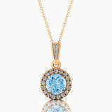 Dainty Round Solitaire Halo Diamond Aquamarine Pendant