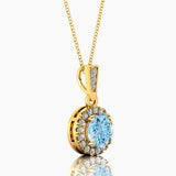 Dainty Round Solitaire Halo Diamond Aquamarine Pendant