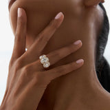 Oval Cut Lab Grown Wedding Ring Three Stone Halo Diamond 14kt Solid Gold Jewelry