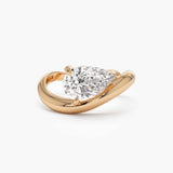 Lab Grown Pear Shaped Wave Diamond Engagement Ring 14kt Solid Gold Jewelry