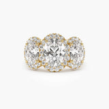 Oval Cut Lab Grown Wedding Ring Three Stone Halo Diamond 14kt Solid Gold Jewelry