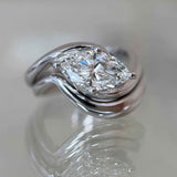 14kt White Gold Marquise Cut Lab Grown Diamond Wave Ring