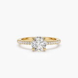 Lab Grown Diamond Ring Round Cut Half Eternity Band 14kt Yellow Gold Jewlery