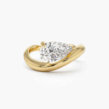Lab Grown Pear Shaped Wave Diamond Engagement Ring 14kt Solid Gold Jewelry