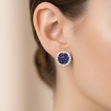 Round Solitaire Alexandrite Halo Diamond Stud Earrings - GeumJewels