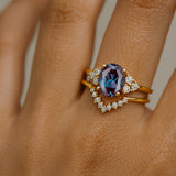 Alexandrite Solitaire Gold Ring With Stackable Diamond Band